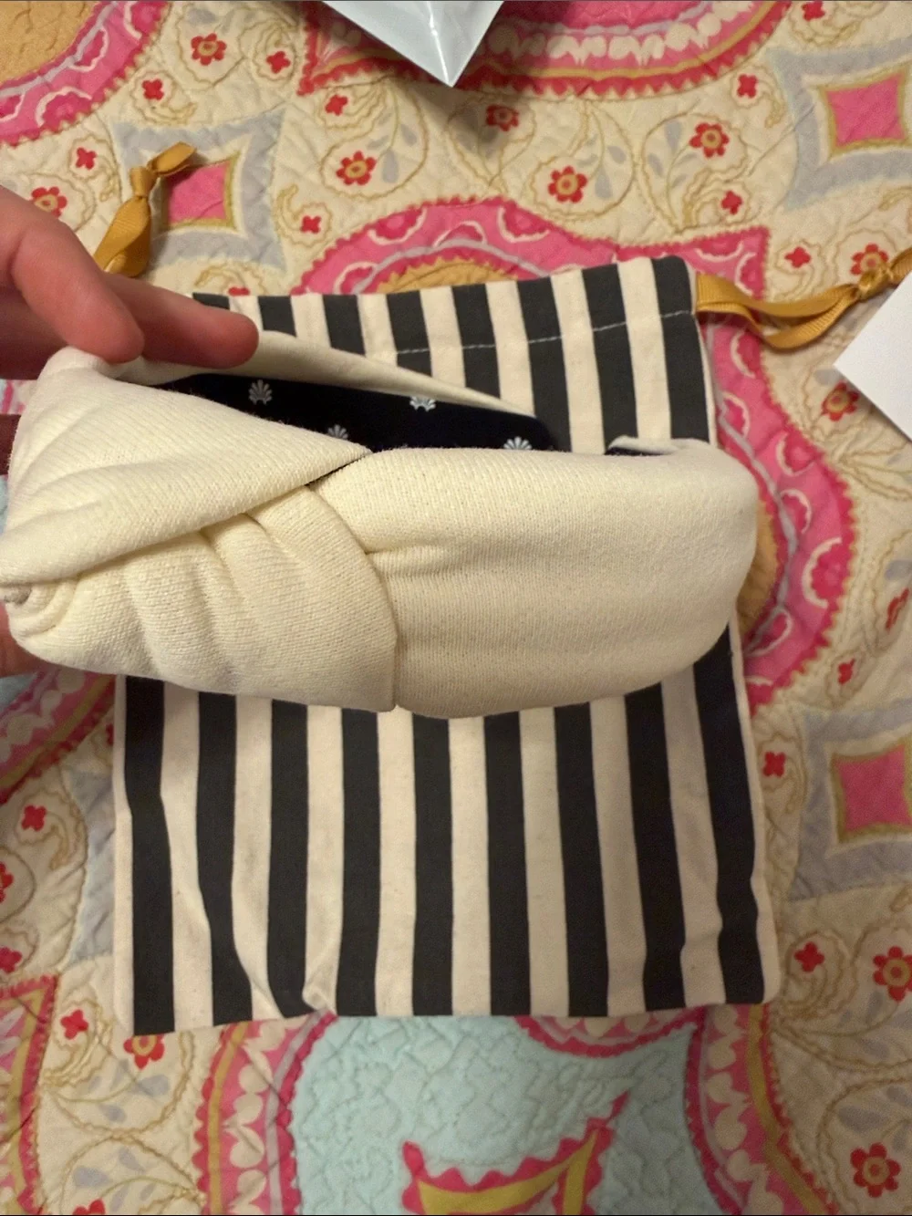Lele Sadoughi Ivory Knotted Headband with Black Lining